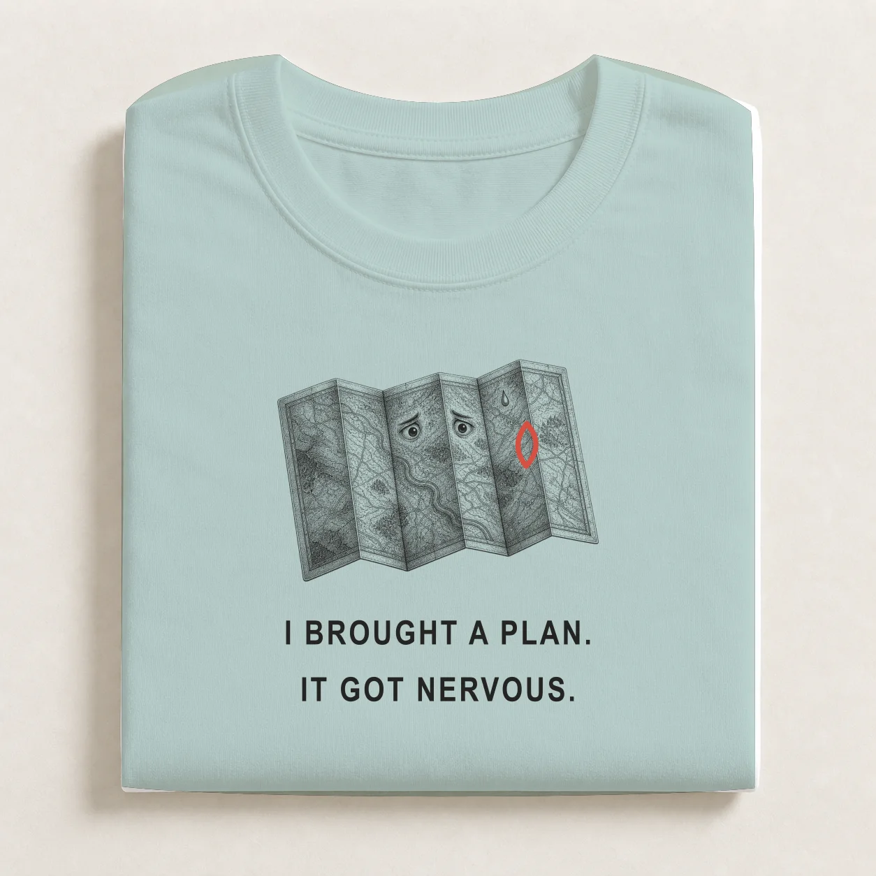Nervous Plan printed on a folded Agave T-shirt.