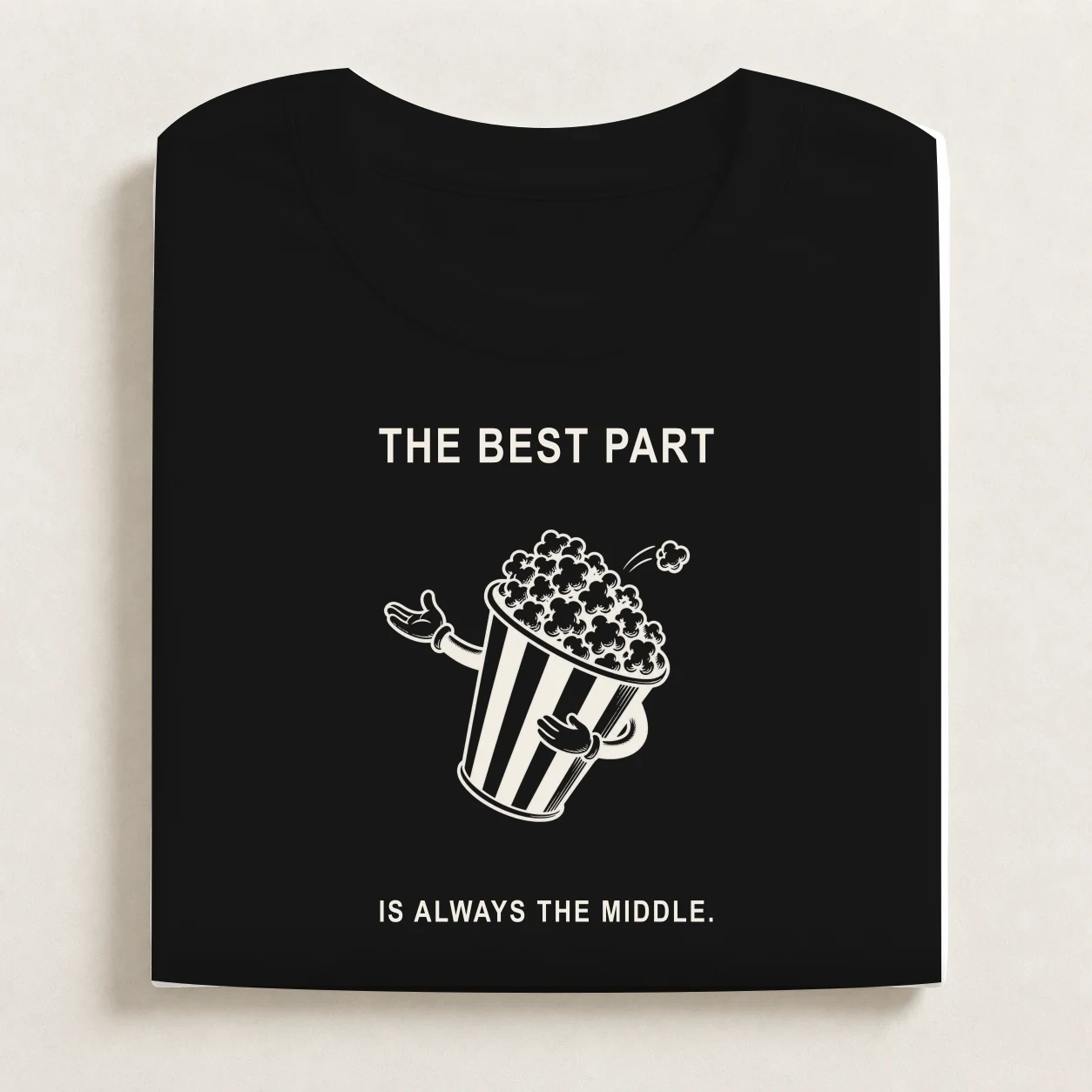 Intermission printed on a folded Black T-shirt.