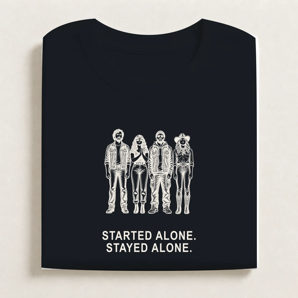 Slow Clap printed on a folded Navy T-shirt.